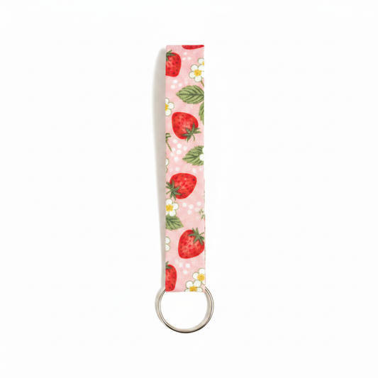 Strawberry Floral Wristlet Keychain